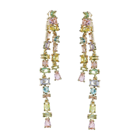 Pastel Toned Crystal Layered Duster Statement Earrings