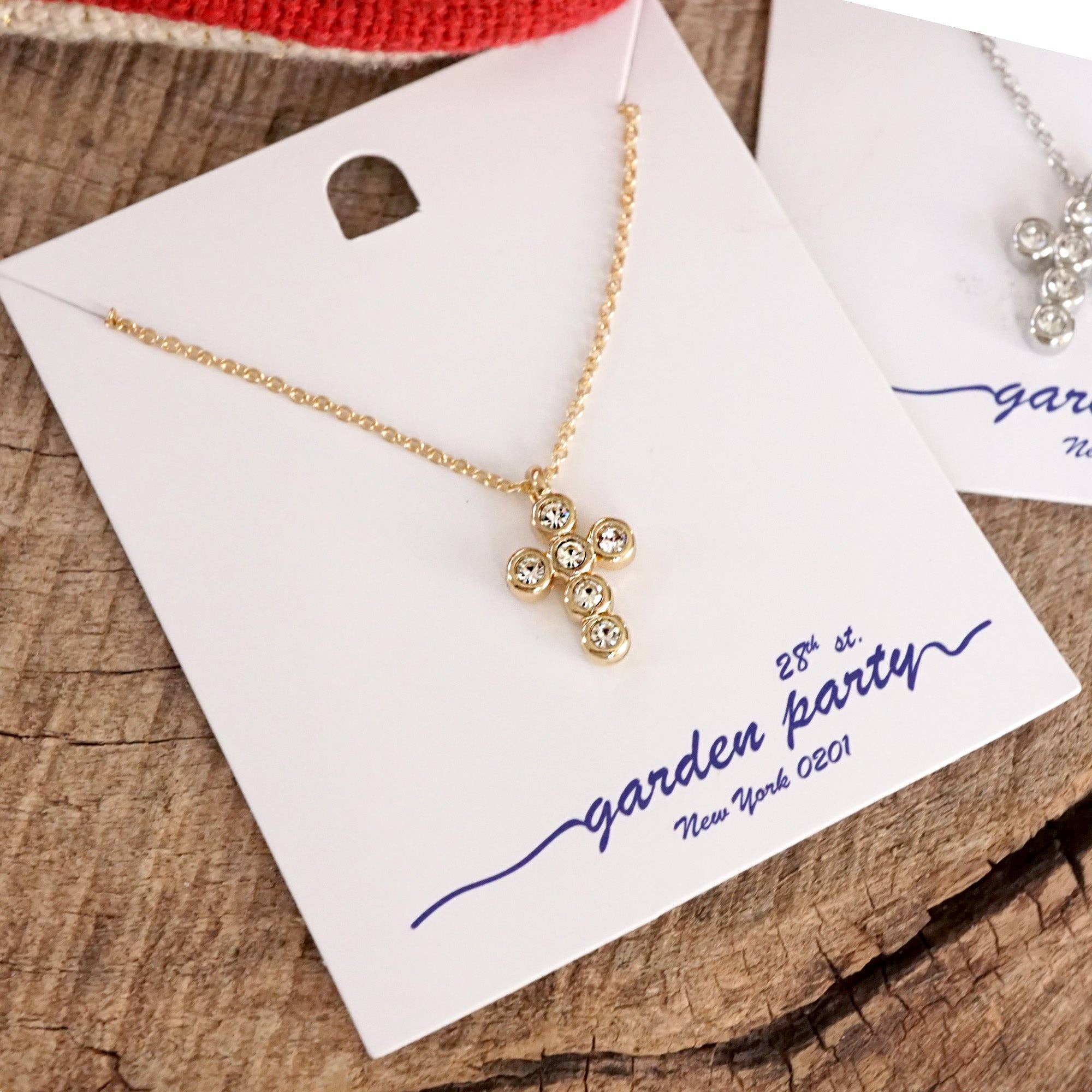 Classic Dainty Cross and Crystal Necklace – Gold Tone