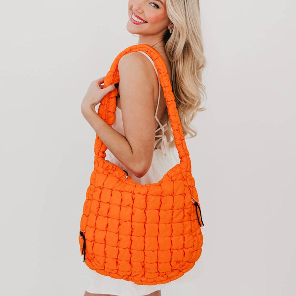 Carmen Quilted Hobo Tote Bag: Tan