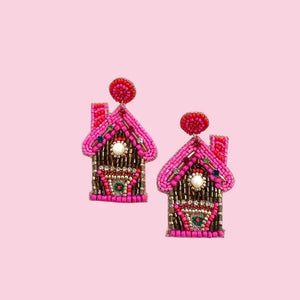 Pink Gingerbread House Earring