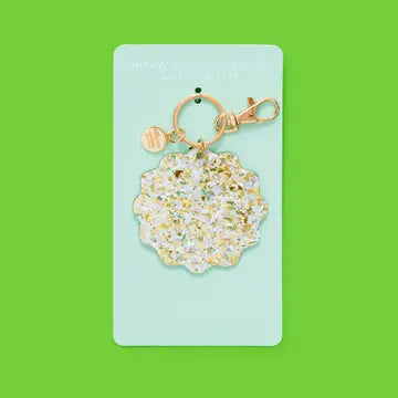Confetti Waves Gold and White Keychain