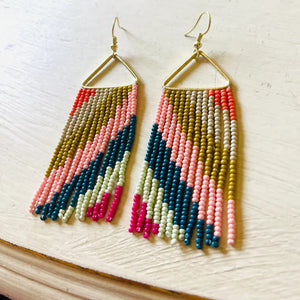 Seed Bead Fringe Colorful Earrings