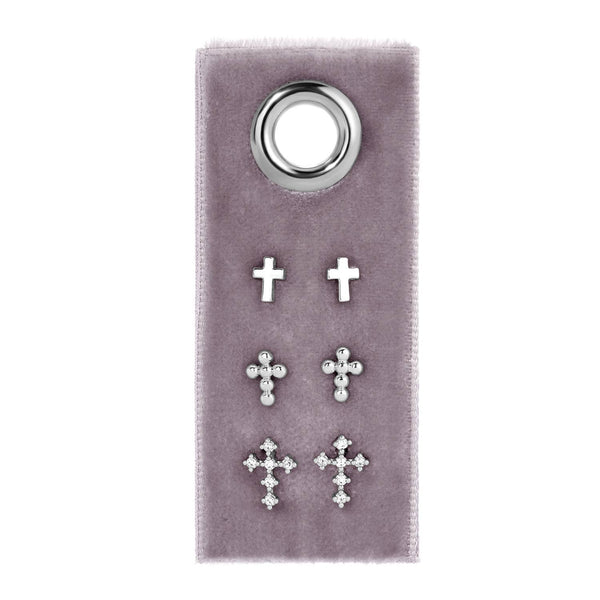 Multi Cross Velvet Set/3 Stud Gift Set: Gold
