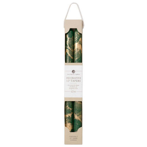 12" Decorative Taper Candles 2pk: Prairie Blue w/ Gold