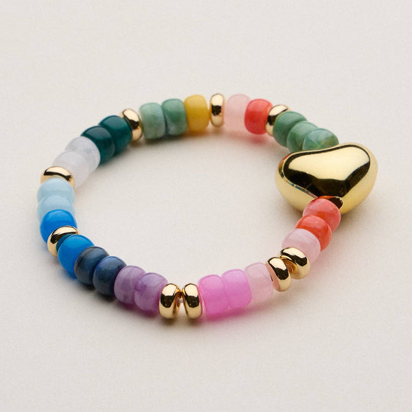Glass Bead Bracelet with Gold Heart Accent