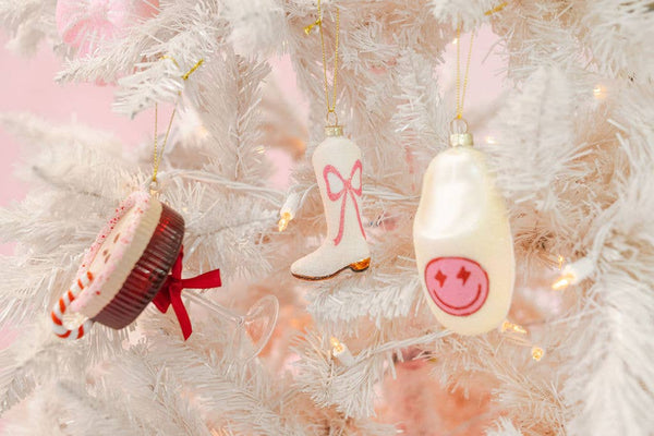 Glitter Pink Bow Cowboy Boot Christmas Ornament