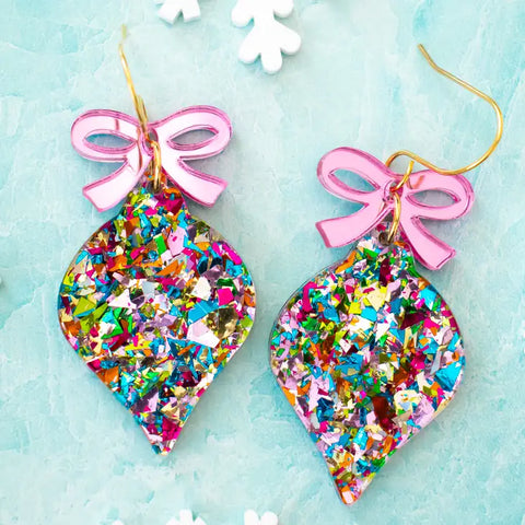 Christmas Ornament Earrings Multi-Color Holiday Bulb Dangle