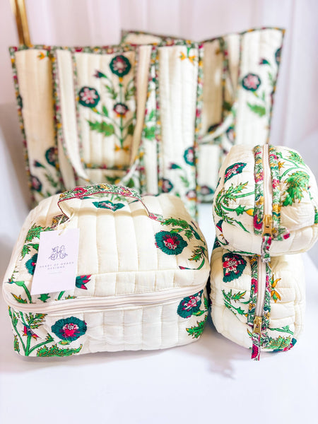Block Print Quilted Cosmetic Bags | Set of 3 | Camilla Luxe
