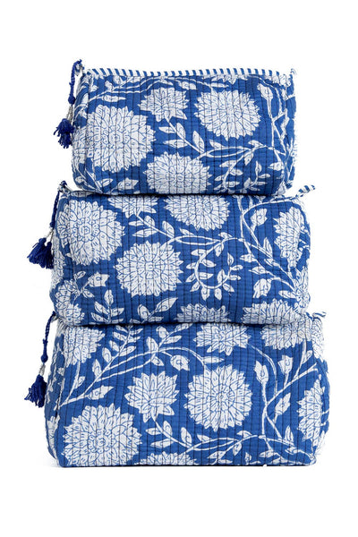 Quilted Makeup/Toiletry Bag - Blue