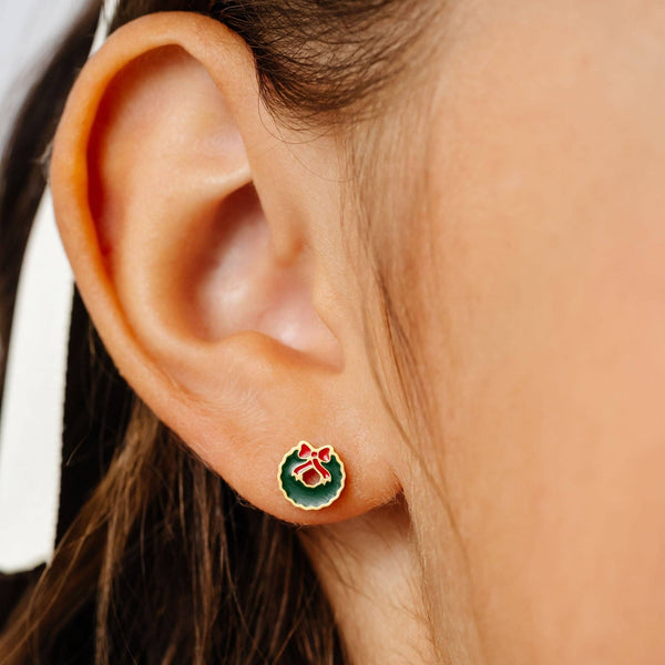 Wreath Stud Earrings - Hypoallergenic, Flat Back, Girl Gift: Pair