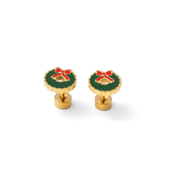 Wreath Stud Earrings - Hypoallergenic, Flat Back, Girl Gift: Pair