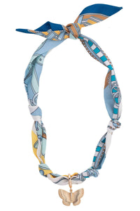 Butterfly Scarf Necklace in Light Blue/White/Yellow