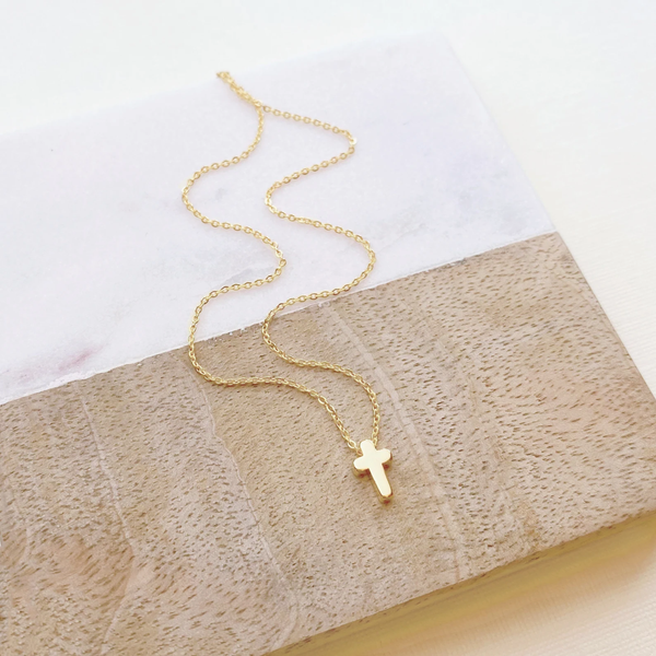 Dainty Floating Cross Necklace: Gold