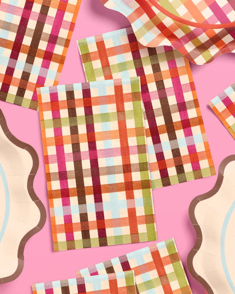 Fall Plaid Paper Napkins - 25 pcs; Thanksgiving decor, 6x4