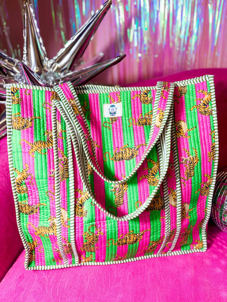 Melondrop Tiger | Large Quilted Tote Bag