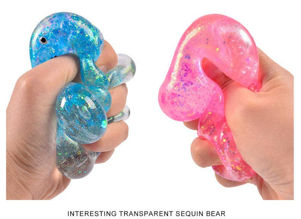 Cartoon Sequin Bear Squishy Toy
