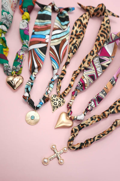 HANDMADE SCARF CHARM NECKLACE Orange Bow