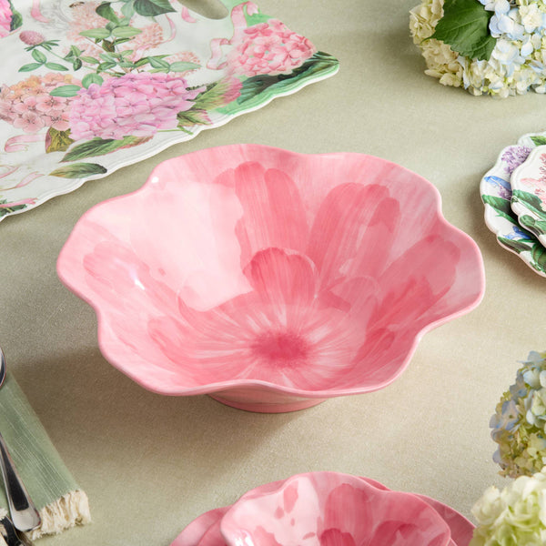 Wildflower Pink Melamine 3-D Floral Deep Bowl 14.5in