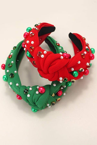 RED CHRISTMAS JINGLE BELL SEED BEAD HAIR BAND HEADBAND