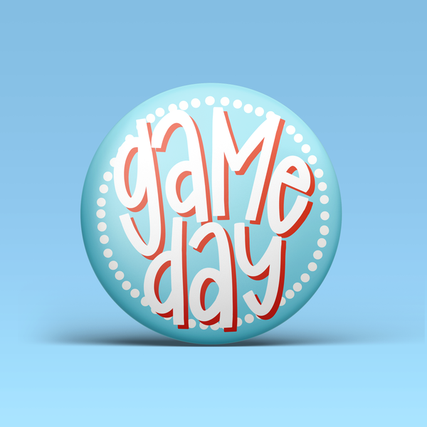 Blue & Red Game Day Polka Dots Buttons | Game Day Pins: BLUE BACKGROUND
