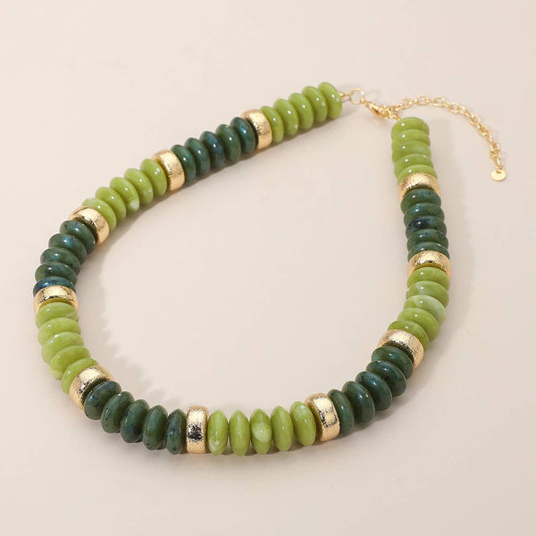 Chunky Resin Disc Beaded Necklace: Gold Gray