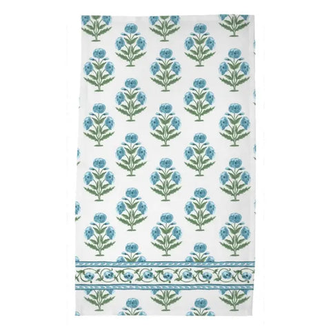 Mughal Blooms Poly Twill Tea Towel, Blue