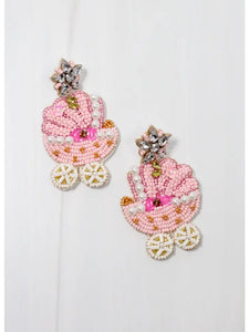 Pink Baby Stroller Embellished Earrings