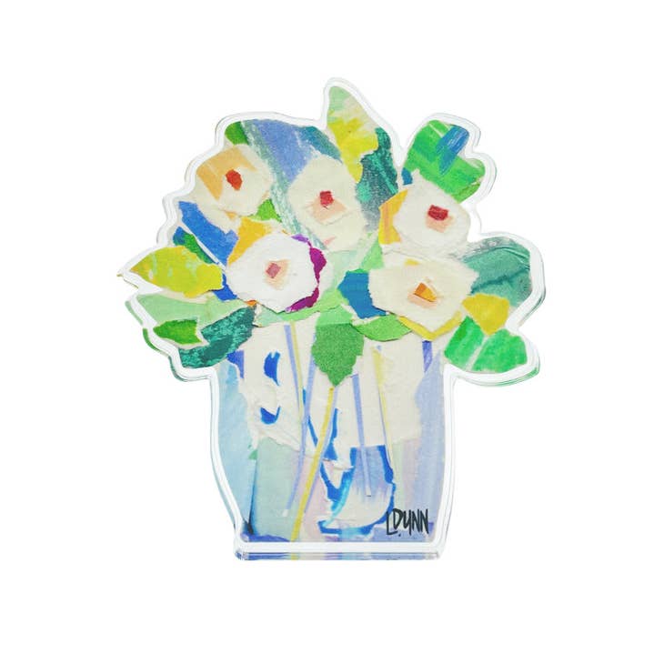 White and Blue Flower Vase Acrylic Block- Lauren dunn