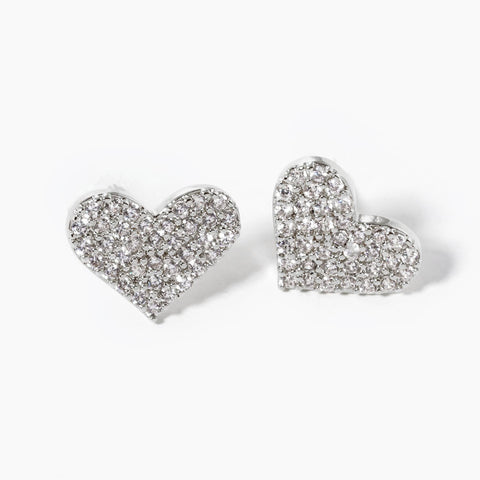 Gold Plated CZ Heart Post Earrings : Silver