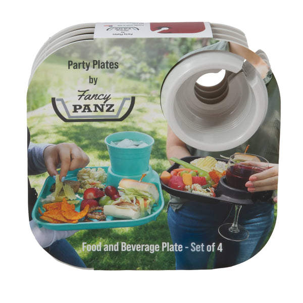 Reusable Party Plates w/ Stemware Holder - Set of 4 - White