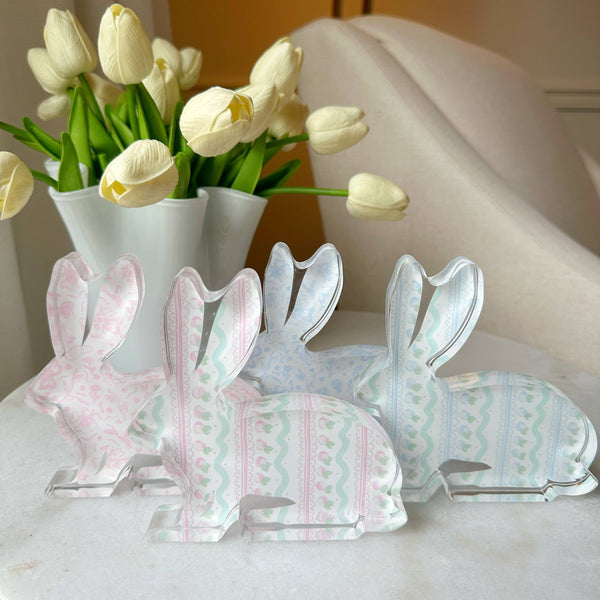 Easter Acrylic Bunny Block : Pink Chinoiserie Bunny