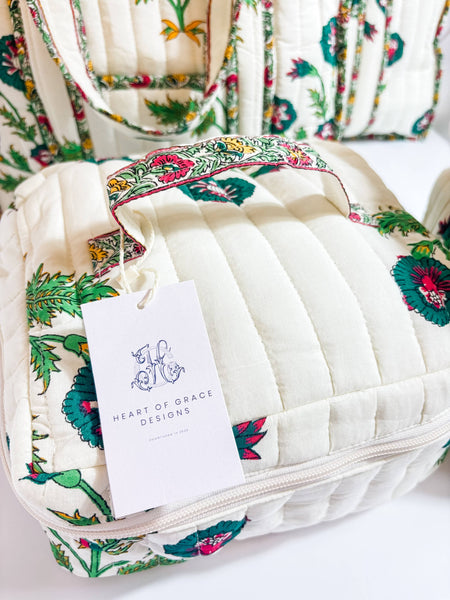 Block Print Quilted Cosmetic Bags | Set of 3 | Camilla Luxe