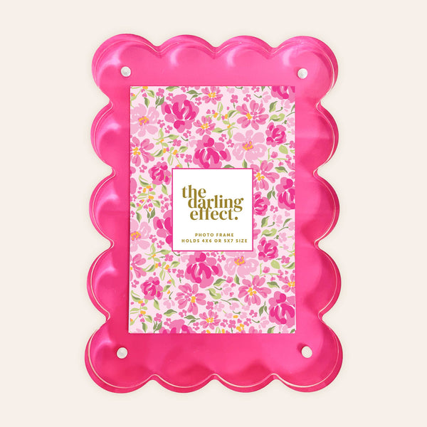 Rectangle Scalloped Acrylic Frame-Hot Pink