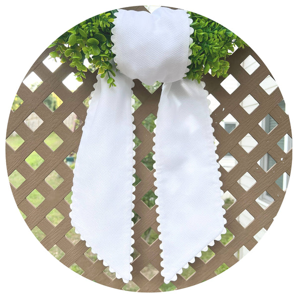 White Cotton Pique Sash with Trim: 44 inches / White