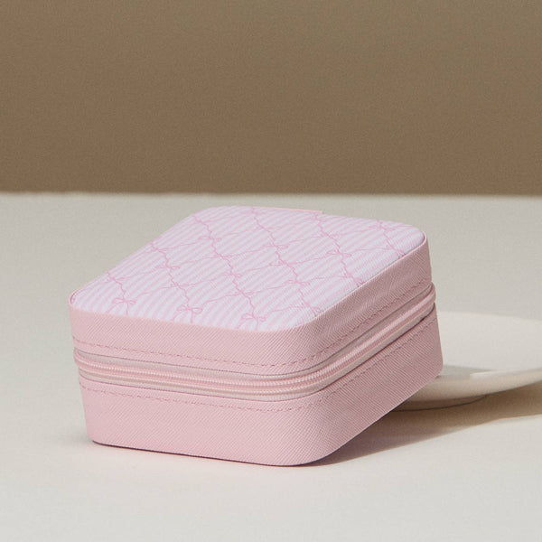 Bow Monogram Print Jewelry Box -Travel Size: Ivory