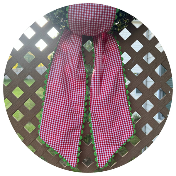 Custom Gingham Sashes with Trim: Black with Orange Trim 54"