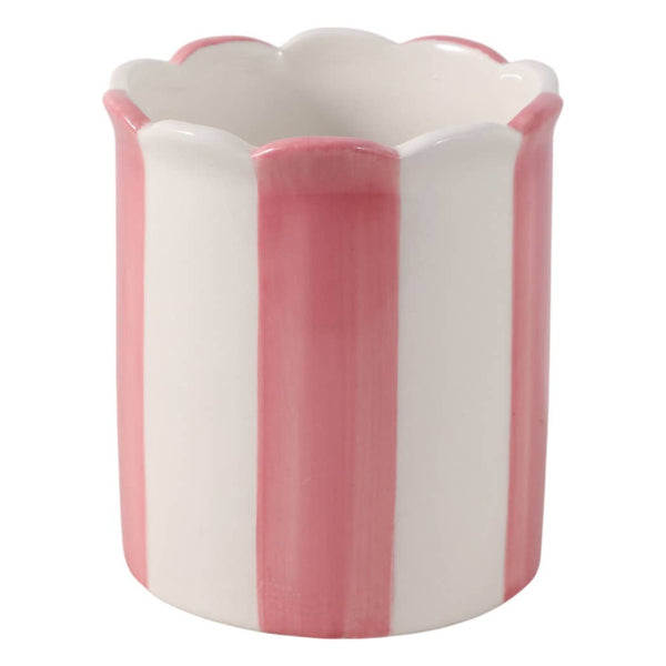 Pencil Cup - Pink/Ivory Ceramic Decorative Striped, 4 in.