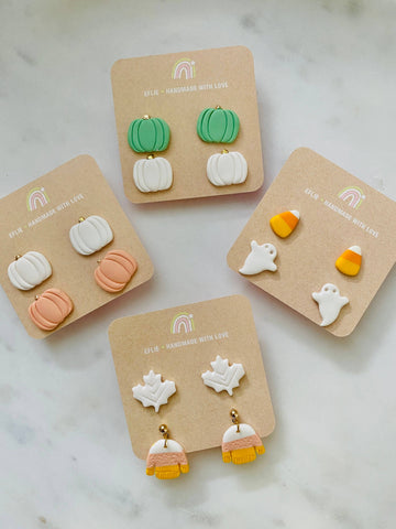 Halloween Stud Earrings White peach pumpkin