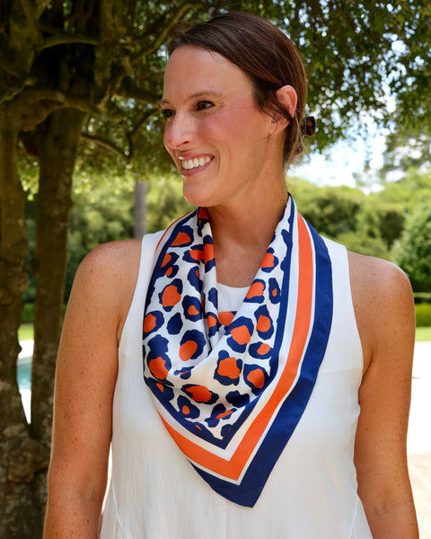 Meredith Spotted Scarf Medium Navy Orange: Default