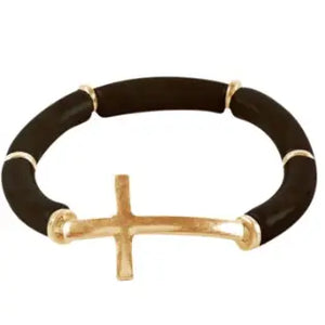 Gold Cross Stretch Resin Bracelet