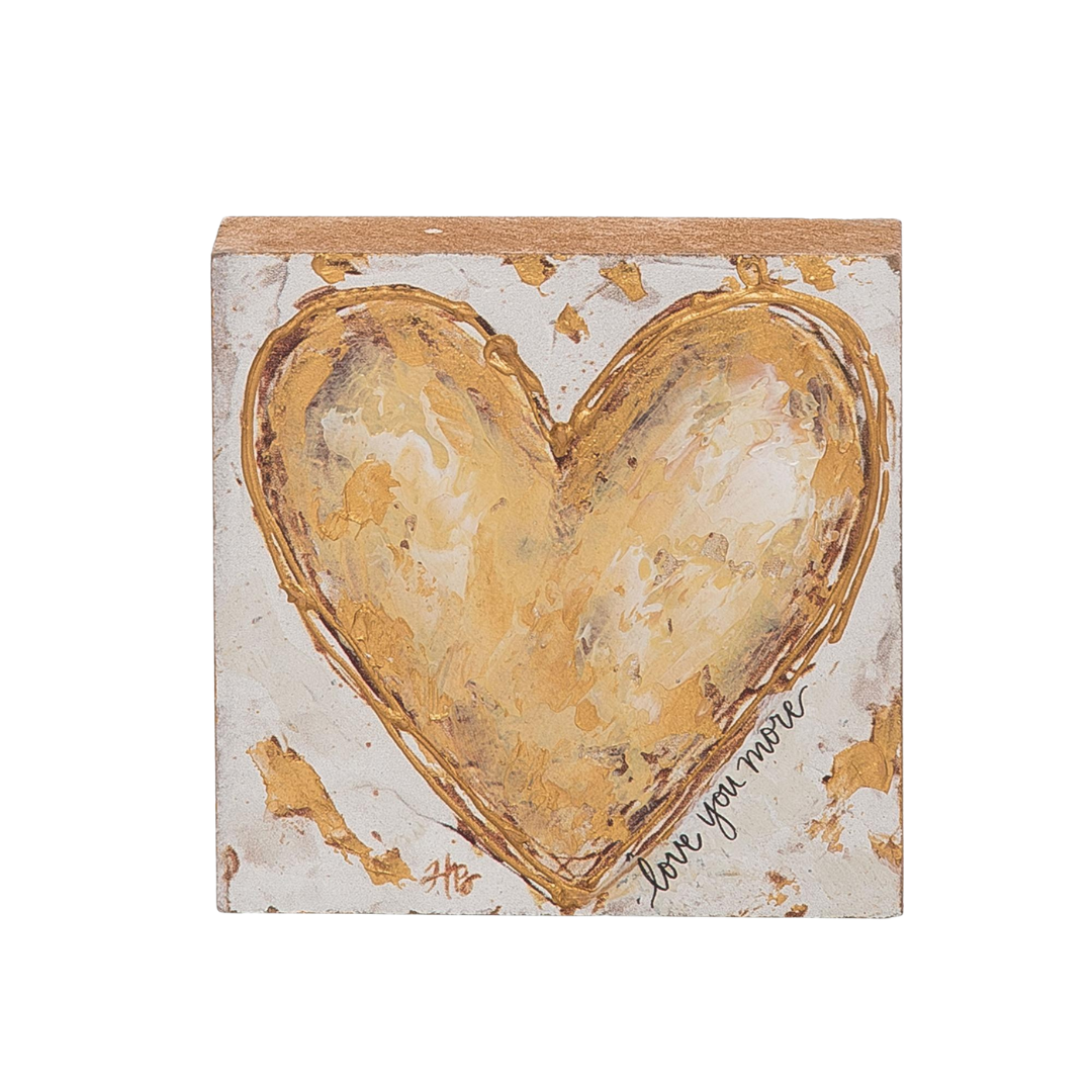 Wood Block with Gold Heart