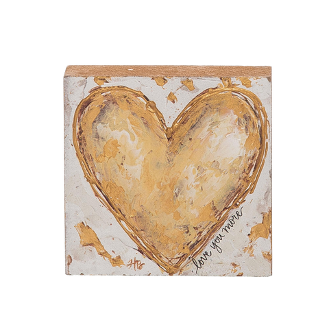 Wood Block with Gold Heart