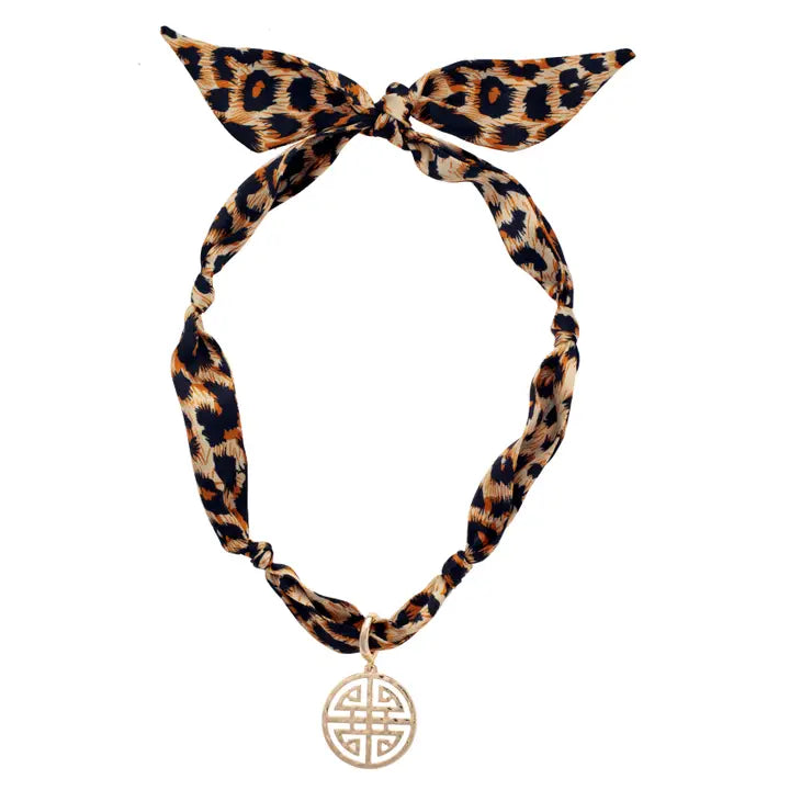 Leopard Scarf Necklace Greek Key