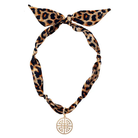 Leopard Scarf Necklace Greek Key