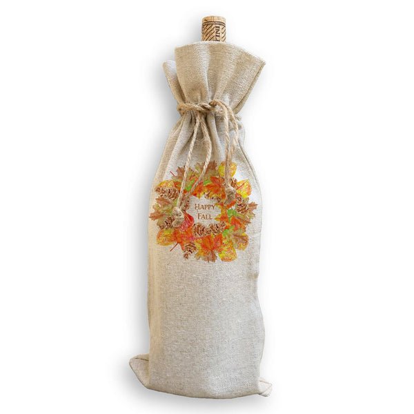 Fall Leaf Wreath with Happy Fall: Dishtowel / -