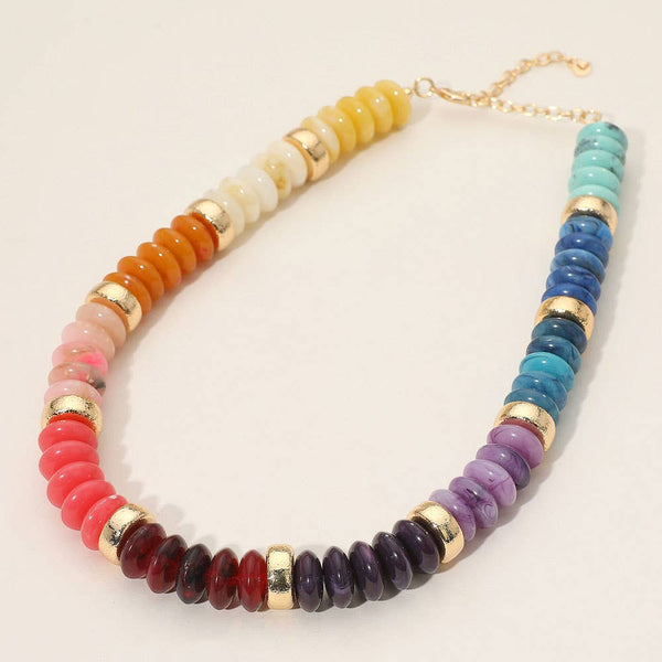 Chunky Resin Disc Beaded Necklace: Gold Gray