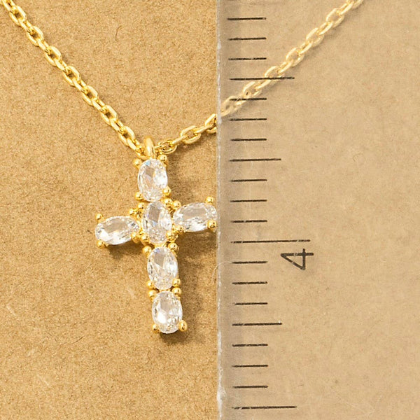 Rhinestone Cross Pendant Necklace: Silver