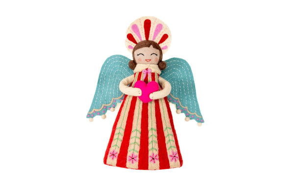 Felted Wool Angel Tree Topper - Red and White Stripe (Grace)