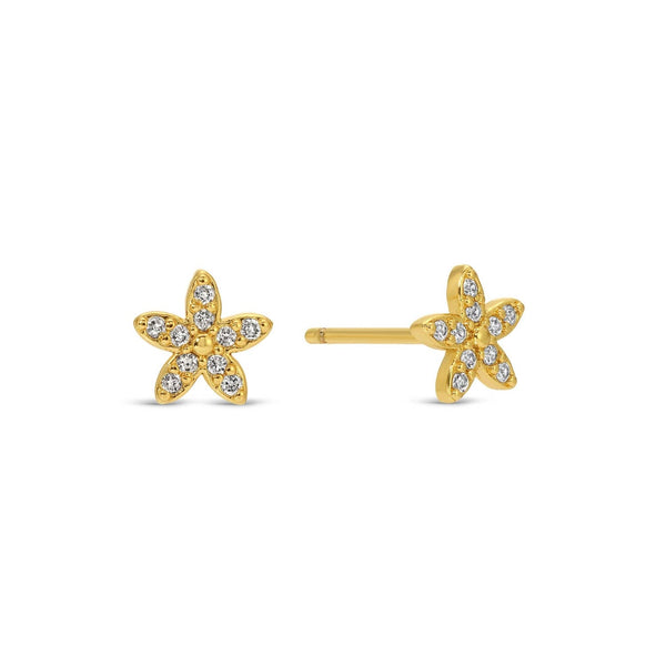 Pave Flower Studs On Velvet Gift Tag: Gold