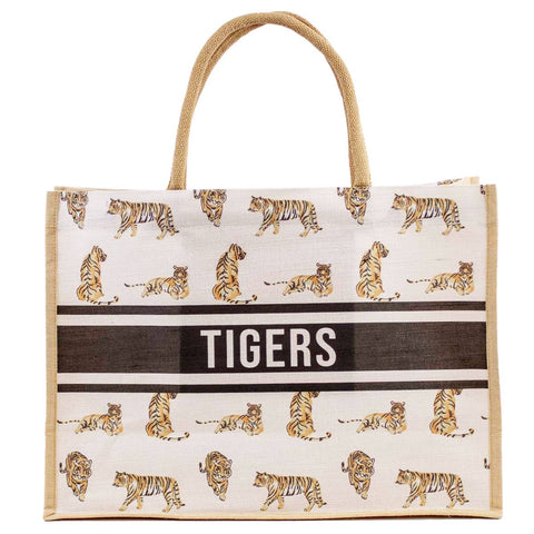 Forever Tiger Juco Tote Bag   White/Multi   19x14x7.5